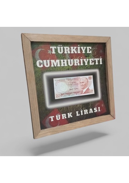Nostaljik Türk Lirası Hatıra Tablosu - 30X30 cm Dekoratif Ahşap Çerçeve - Ofis ve Ev Hediyesi
