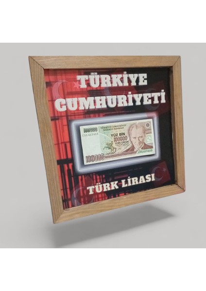 Nostaljik Türk Lirası Hatıra Tablosu - 30X30 cm Dekoratif Ahşap Çerçeve - Ofis ve Ev Hediyesi