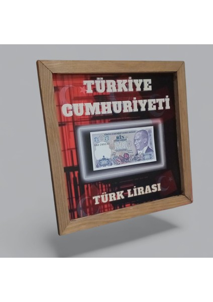 Nostaljik Türk Lirası Hatıra Tablosu - 30X30 cm Dekoratif Ahşap Çerçeve - Ofis ve Ev Hediyesi