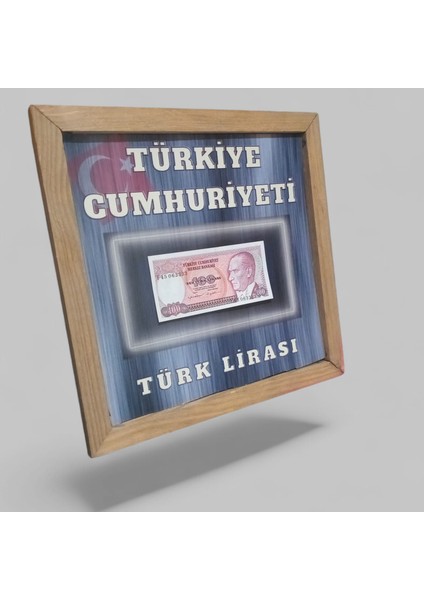 Nostaljik Türk Lirası Hatıra Tablosu - 30X30 cm Dekoratif Ahşap Çerçeve - Ofis ve Ev Hediyesi