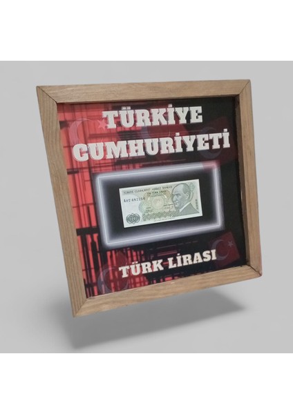 Nostaljik Türk Lirası Hatıra Tablosu - 30X30 cm Dekoratif Ahşap Çerçeve - Ofis ve Ev Hediyesi
