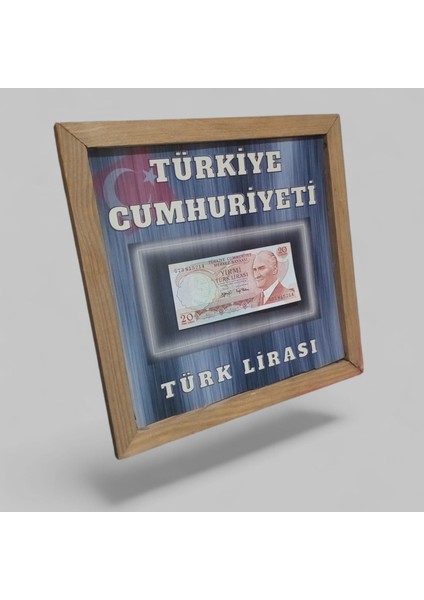 Nostaljik Türk Lirası Hatıra Tablosu - 30X30 cm Dekoratif Ahşap Çerçeve - Ofis ve Ev Hediyesi