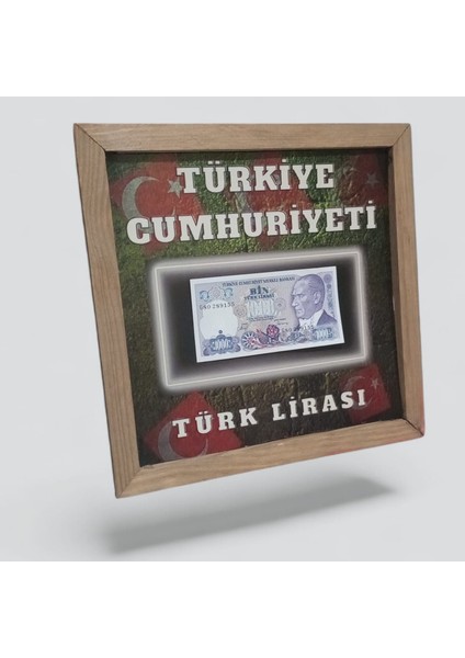 Nostaljik Türk Lirası Hatıra Tablosu - 30X30 cm Dekoratif Ahşap Çerçeve - Ofis ve Ev Hediyesi