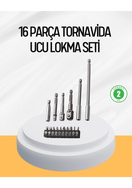 Ergonomik 16 Parça Bits Tornavida Uç ve Adaptör Seti