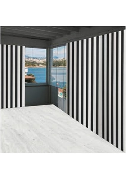 Siyah Beyaz Çizgili Su Geçirmez Kornişli Bağcıklı Balkon Perdesi Branda fiyatları