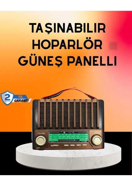 Solar Şarjlı Taşınabilir Radyo Bluetooth Hoparlör USB Sd Destekli