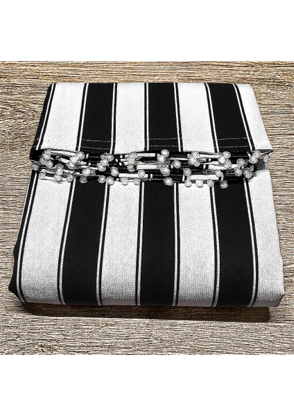 Siyah Beyaz Çizgili Su Geçirmez Kornişli Bağcıklı Balkon Perdesi Branda modelleri