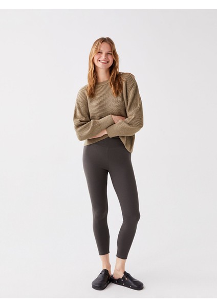 Yeni Sezon Kadın Beli Lastikli Düz Tayt