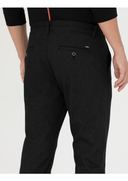 Erkek Siyah Slim Fit Beli Lastikli Kanvas Pantolon 50278461-VR046