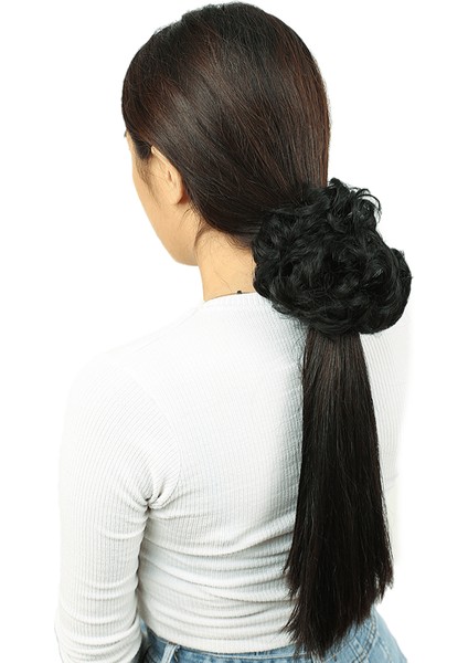 Yoğun Saçlı Lastikli Topuz Toka / Siyah
