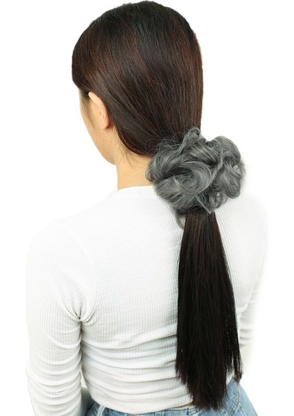 Saçlı Lastikli Topuz Toka / Gri