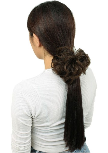 Saçlı Lastikli Topuz Toka / Kumral