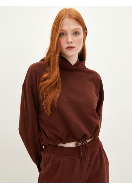 Yeni Sezon Kapüşonlu Düz Cep Detaylı Uzun Kollu Kadın Sweatshirt