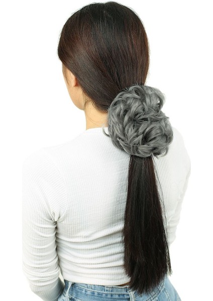 Yoğun Saçlı Lastikli Topuz Toka / Gri