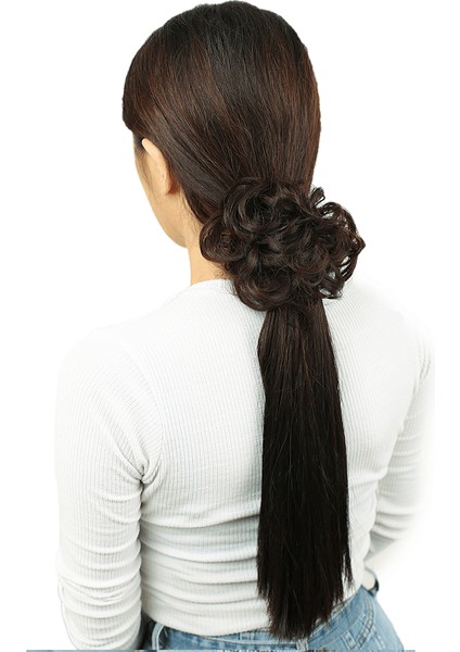 Saçlı Lastikli Topuz Toka / Koyu Kahve