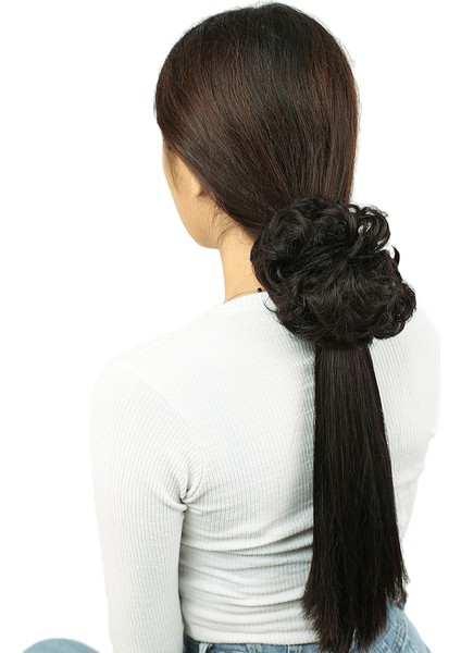 Yoğun Saçlı Lastikli Topuz Toka / Kahverengi