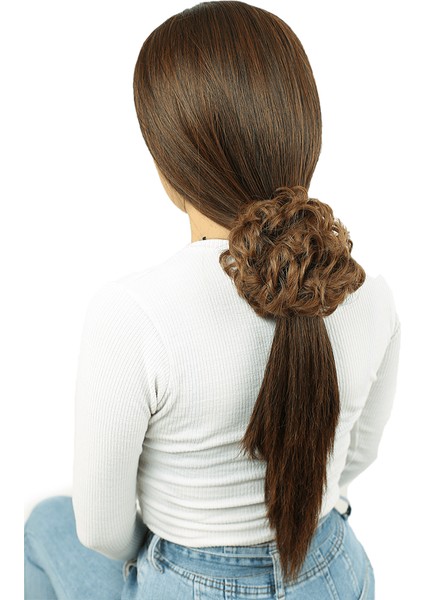 Yoğun Saçlı Lastikli Topuz Toka / Bebek Kumralı