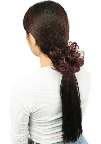 Saçlı Lastikli Topuz Toka / Koyu Kızıl
