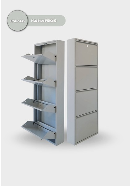 Kilitli 4'lü Metal Ayakkabılık - Açık Gri