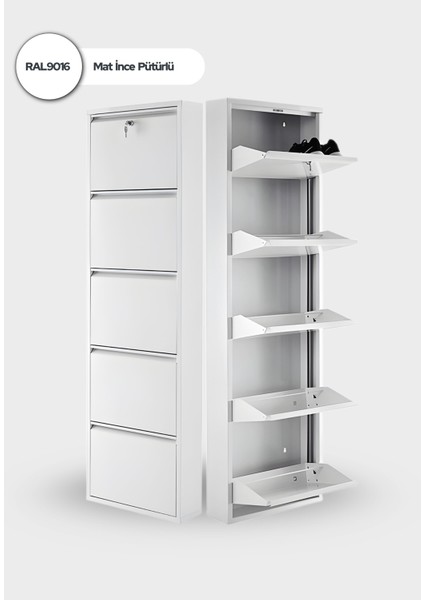 5'li Metal Ayakkabılık - Beyaz