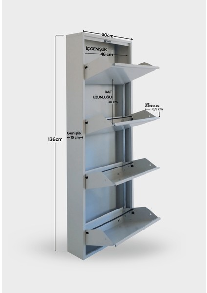 4'lü Metal Ayakkabılık - Açık Gri fiyatları