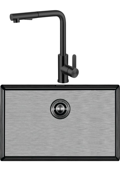 Stella 4454 Pvd Füme Siyah 50×40 El Yapımı Eviye-Attivo 4070 Füme Siyah Spralli̇ Batarya Seti