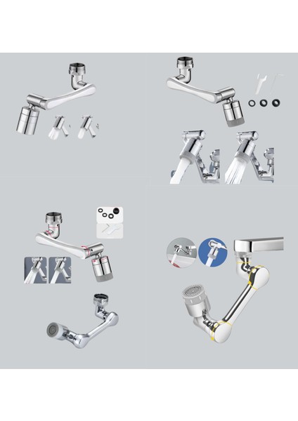 Esnek 1080° Musluk Başlığı 3 Eklemli Hareketli Su Modlu Lavabo Aparatı