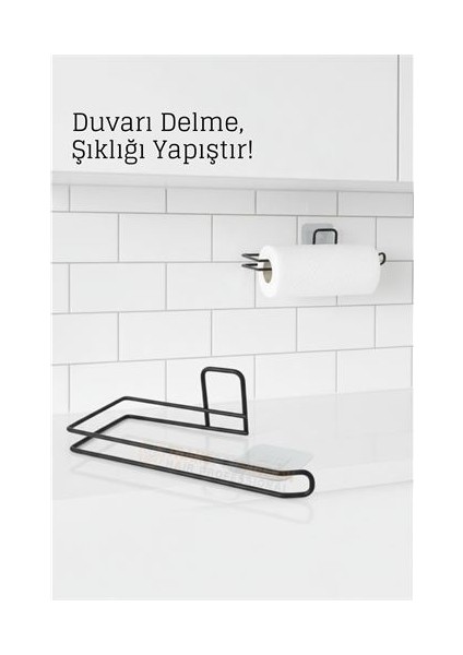 Yapışkanlı Kağıt Havluluk – Siyah Metal, 25 x 7 cm