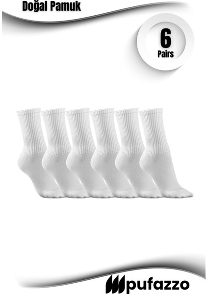 Uniseks Tenis Beyaz Spor Çorap 6'lı Set - Doğal Pamuk, Dikişsiz, Havlu Taban Soket Çorap