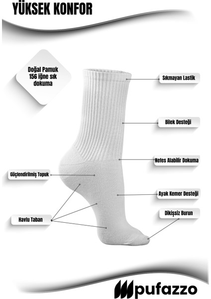 Uniseks Tenis Beyaz Spor Çorap 6'lı Set - Doğal Pamuk, Dikişsiz, Havlu Taban Soket Çorap fiyatları