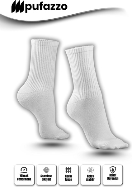 Uniseks Tenis Beyaz Spor Çorap 6'lı Set - Doğal Pamuk, Dikişsiz, Havlu Taban Soket Çorap fırsatları