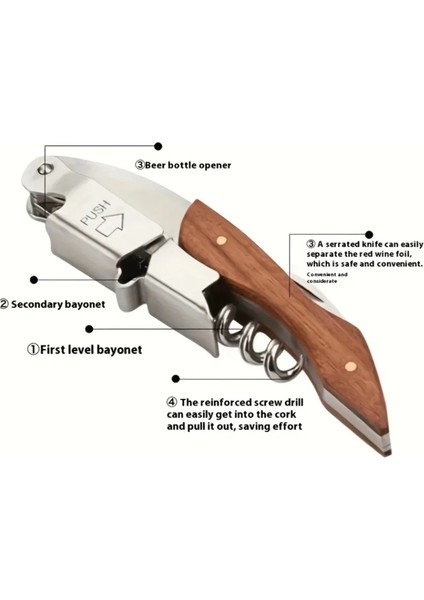 Tirbuşon Ahşap Saplı Paslanmaz Çelik