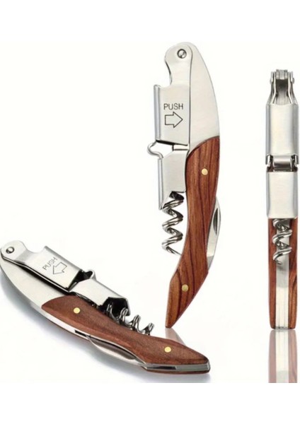 Tirbuşon Ahşap Saplı Paslanmaz Çelik