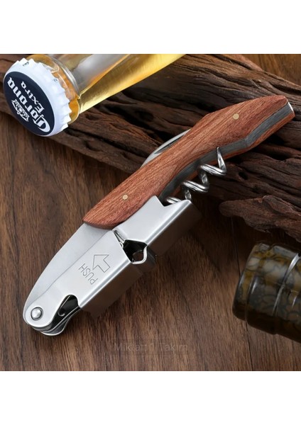 Tirbuşon Ahşap Saplı Paslanmaz Çelik