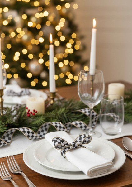 Dama Desen/ekose Altın Simli Saçaklı Yılbaşı Kurdelesi (3cm Genişlik - 10MT Uzunluk) modelleri