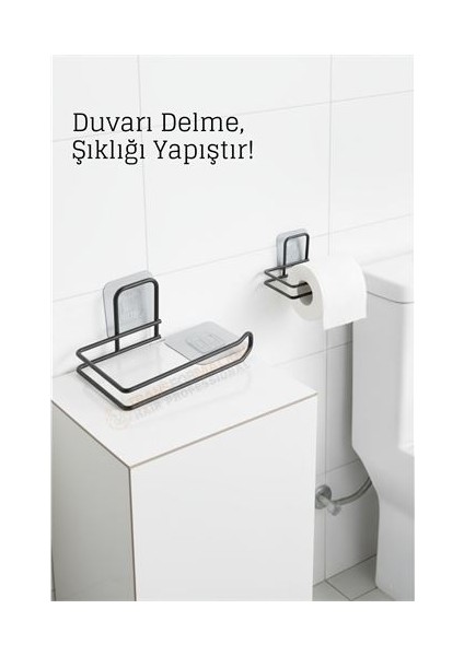 Yapışkanlı Tuva Kağıdı Tutucu – Siyah Metal 14 x 7,5 cm