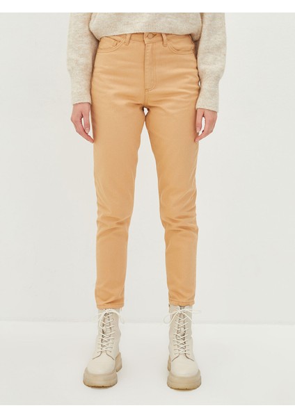 Yeni Sezon Yüksel Bel Mom Fit Cep Detaylı Kadın Jean Pantolon fırsatları