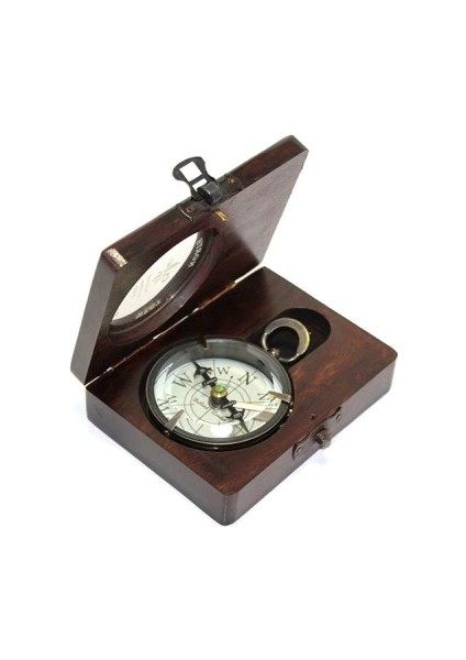 Ahşap Kutulu Üzeri Desenli Pirinç Pusula