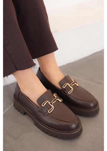 TERESA İTHAL TOKA DETAYLI HAKİKİ DERİ LEOFER KADIN GÜNLÜK AYAKKABI KAHVE fırsatları