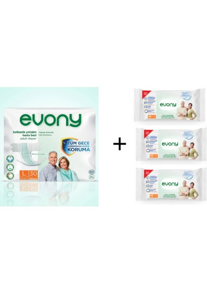 Yetişkin Bezi Large 30'lu- + Vücut ve Perine Temizlime Havlusu 48 Büyük Yaprak