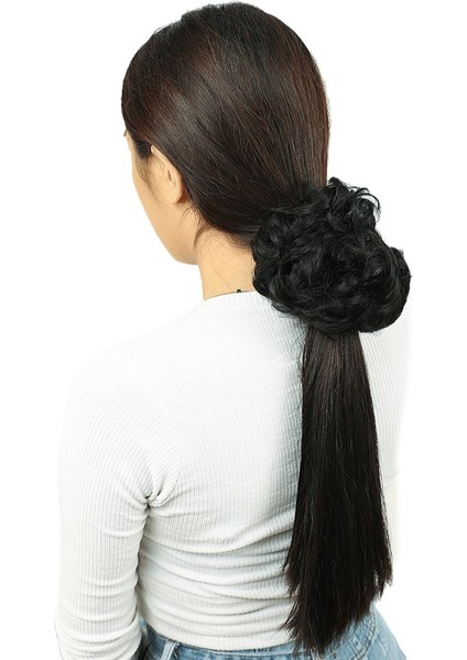 Yoğun Saçlı Lastikli Topuz Toka / Siyah
