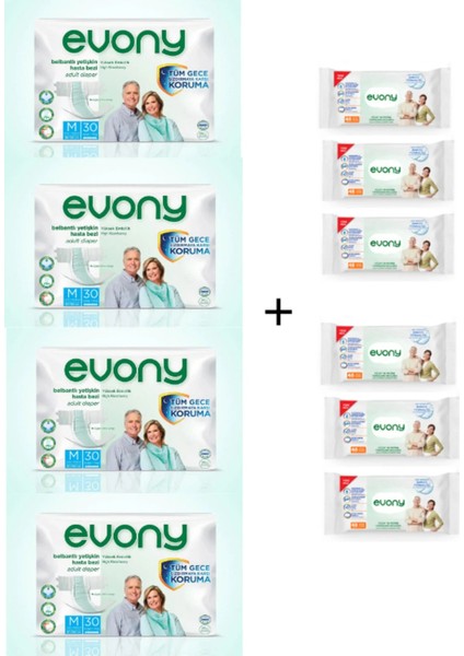 Vücut ve Perine Temizlime Havlusu 48 Büyük Yaprak 6 Adet+Bel Bantlı Yetişkin Hasta Bezi Medium 30LU 4 Adet