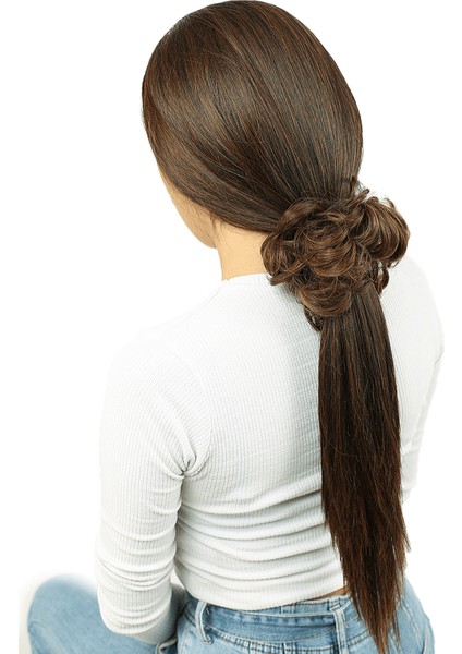 Saçlı Lastikli Topuz Toka / Karamel
