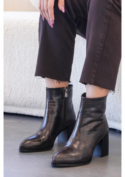 Isabel Kroko Desenli Topuklu Kadın Bot Kahve indirimleri