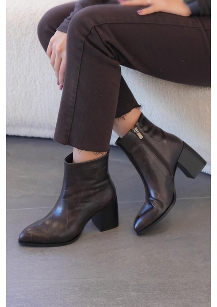 Isabel Kroko Desenli Topuklu Kadın Bot Kahve