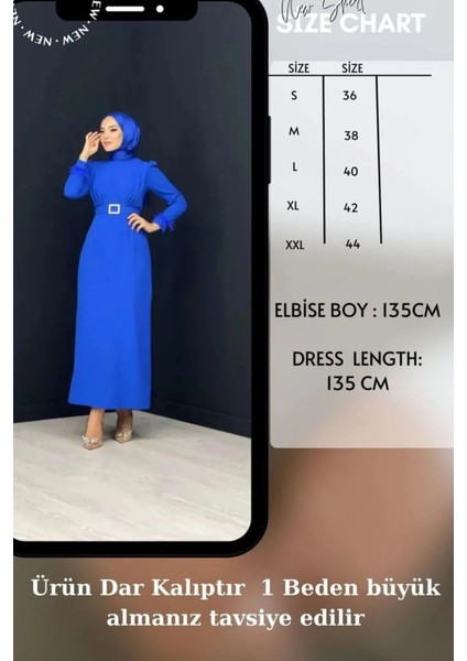 Krep Kumaş Kollu Tüylü Abiye-Saks Mavi modelleri