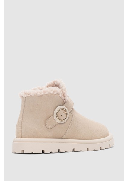 Luva Hakiki Deri Ayarlanabilir Toka Detaylı Yandan Fermuarlı Kadın Bot- Bej Süet modelleri