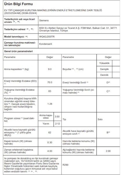 WQ42J200TR 9 kg Çamaşır Kurutma Makinesi indirimleri