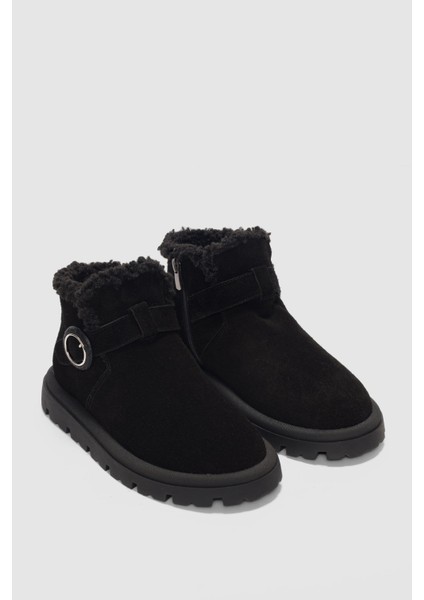 Luva Hakiki Deri Ayarlanabilir Toka Detaylı Yandan Fermuarlı Kadın Bot- Siyah Süet fiyatları