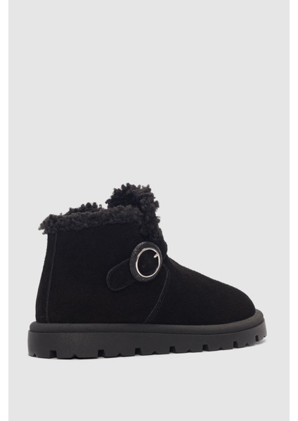 Luva Hakiki Deri Ayarlanabilir Toka Detaylı Yandan Fermuarlı Kadın Bot- Siyah Süet modelleri